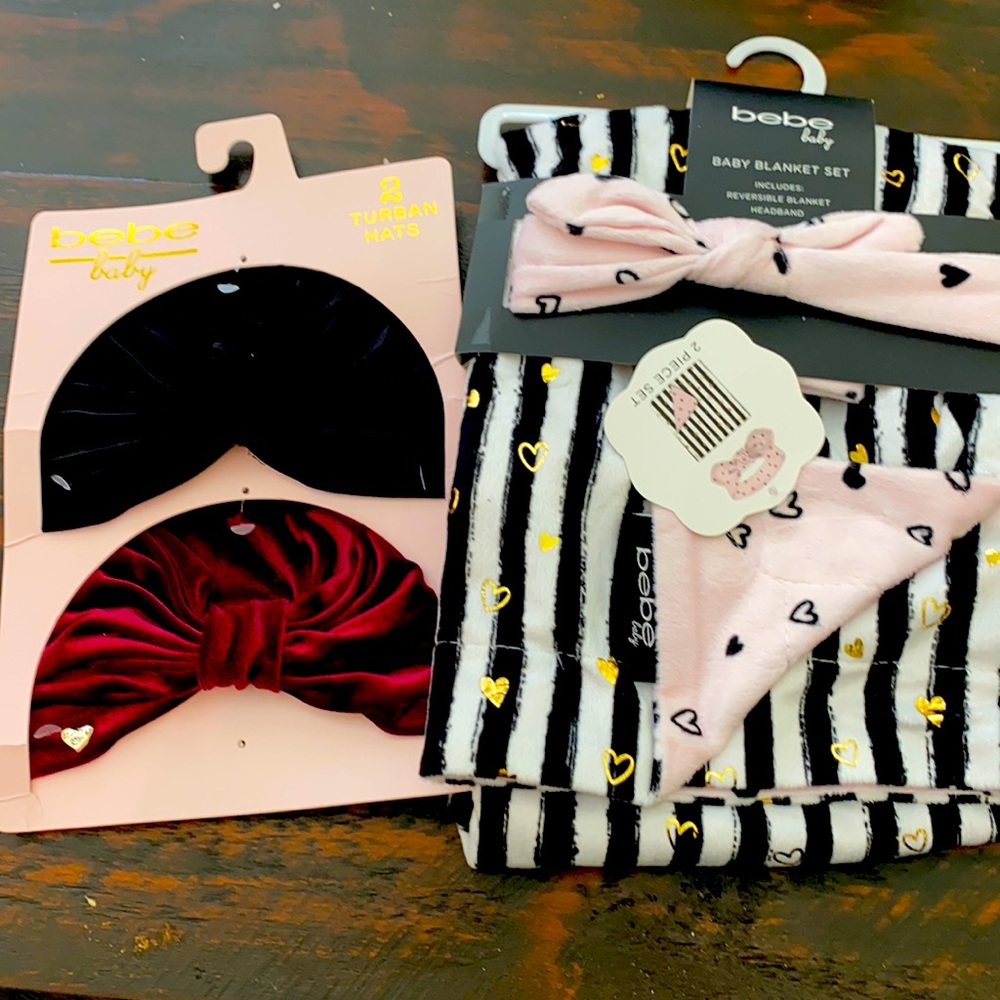 Bebe baby blanket set and hat set